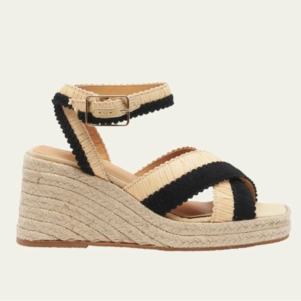 Castaner Tatiana Raffia Ankle-Strap Wedge Sandals